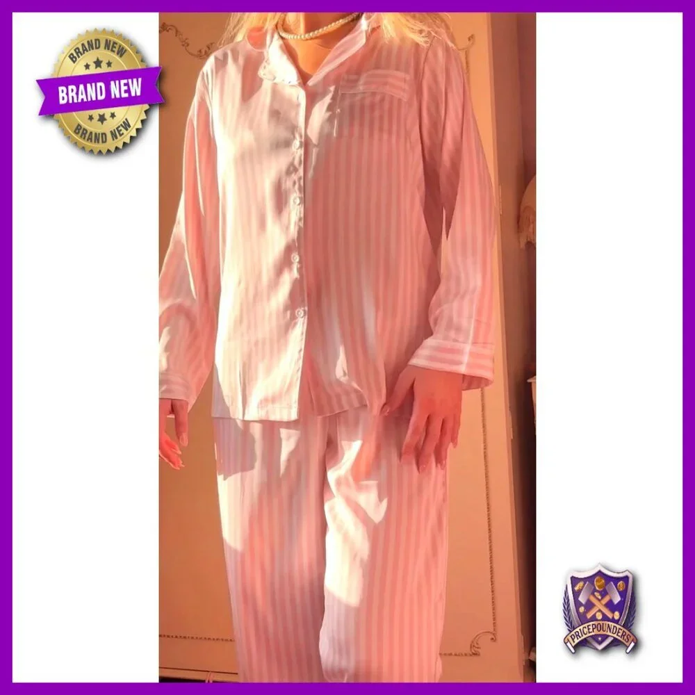 Silk Satin Pajama Set Long Sleeve Button Down Soft Sleepwear Loungewear